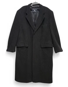 Vtg BURBERRY Overcoat Men Sz LARGE Gray 100% Pure Wool Single Breasted Car Coat - Picture 1 of 18