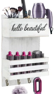 Rustic Hair Tool Organizer Wall Mount 2 Layer Hair Dryer Holder Wall Mounted Bat - Picture 1 of 8