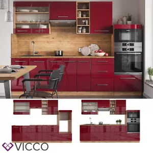 Küchenzeile Küchenblock Einbauküche Fame-Line Eiche Bordeaux Rot 280 cm Vicco - Bild 1 von 7