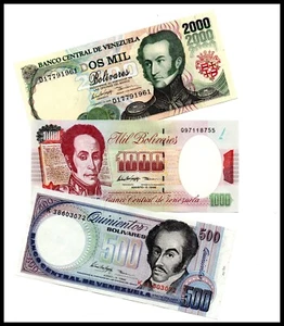 Venezuela UNC Scheine 500/1000/2000 Bolivares Lot 3 Währung Banknote Papiergeld - Bild 1 von 1