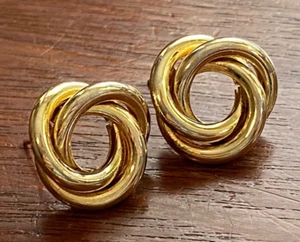 14k Yellow Gold Love Knot Stud Earrings Pierced 3.4g - Picture 1 of 4