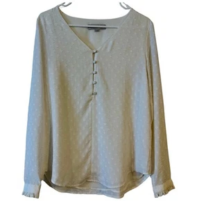 LOFT Women's Ivory Polka Dot Long Sleeve 1/4 Button Up Dress Casual Blouse S - Picture 1 of 10