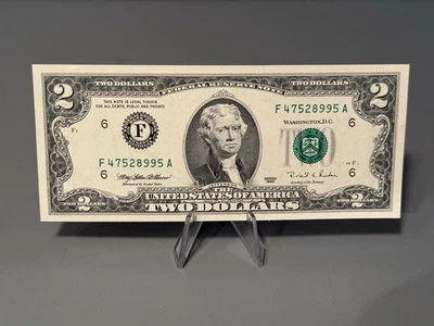 2.00 Dollar Bill Series 1995 F47528995A Uncirculated - Image 1 of 4