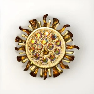 Vintage Sunburst Brooch Gold Tone Aurora Borealis Rhinestones Celestial Pin - Picture 1 of 3