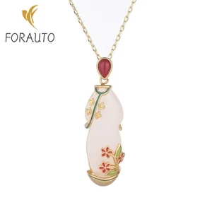 Exquisite Hetian Jade Frauen chinesische Hanfu Accessoires Cloisonne Halskette Anhänger - Bild 1 von 6