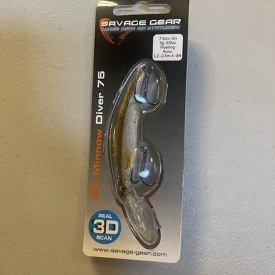 Savage Gear 3D Minnow Diver 75 3” 3/8 Oz Floating New In Package