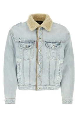 $1350 DSQUARED2 distressed denim/fur “over” light blue jacket 48/M NWT - Image 1 of 4