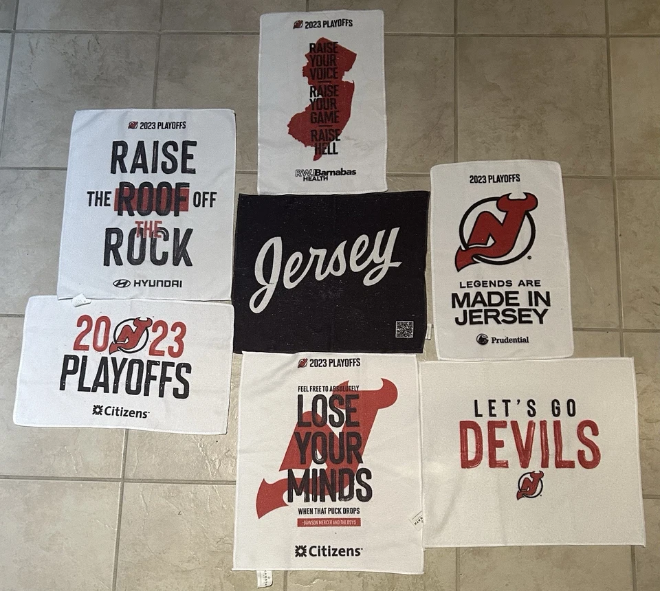 LOTE (7) Toalha Stadium Giveaway NEW JERSEY DEVILS 2023 Stanley Cup Playoffs Rally - Imagem 1 de 4