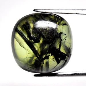 💎 15,75ct Kissen natürlicher grüner Prehnit mit schwarzen Nadeln - Afrika Edelstein - Bild 1 von 4