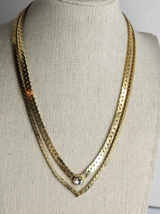 Vintage Set mit 2 goldfarbenen V-Ketten Choker Halsketten, eine mit Strass Akzent - Bild 1 von 10