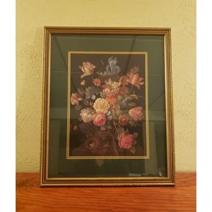 Antikes Blumengemälde Druck Reproduktion Holz gerahmt groß 24" L x 20" B - Bild 1 von 7