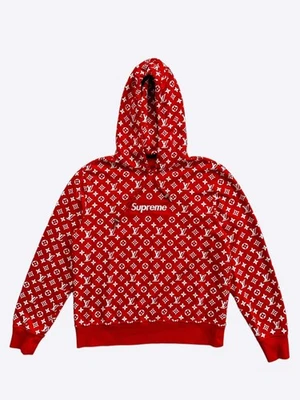 Sudadera con capucha Louis Vuitton Supreme roja y blanca con logotipo de caja con monograma Foto 1 de 4