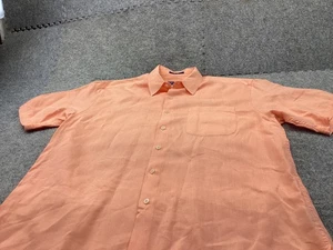 Alan Flusser Shirt Mens Large Peach Linen Button Up Short Sleeve - Picture 1 of 8