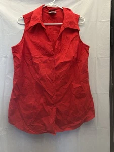 Avenue Solid Red Stretch Button Down Sleeveless Top 97%Cotton Sz 14/16 Pre-Owned - Picture 1 of 4