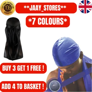 Black Durag for Men – Silky Satin Cap Bandana Headwrap 360 Waves Hair Care UK - Picture 1 of 13