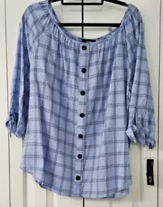 AGB Women's Plus Size w/ Buttons Top with 3/4 tie detailed sleeves Size (2X) NWT - Picture 1 of 7