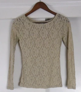 Express kleines Spitzentop transparent Blumen Langarm beige creme kokett Vintage Y2K - Bild 1 von 8