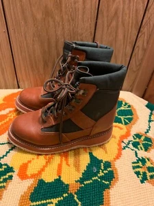Vintage ORVIS Brown Green Felt Bottom Ankle Hiking Work Hunting Boots Mens Sz 5 - Picture 1 of 12