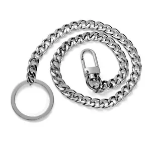 PORTACHIAVI BIKER ACCIAIO INOX 16” Argento Link Chain Portafoglio Punk Trucker NUOVO - Foto 1 di 3