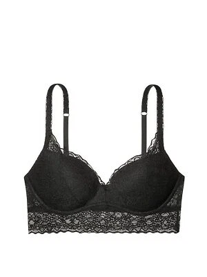 Victoria's Secret PINK Medallion Lace Push Up Bralette Bra Black S,M NWT - Image 1 of 4