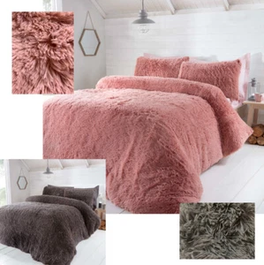 Cosy Fur Shaggy Fluffy Long Pile Duvet Quilt Cover Bedding Set with Pillow cases - Picture 1 of 8