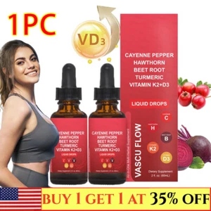 Cayennepfeffer Weißdorn Rote Beete Kurkuma Vitamin K2+D3 flüssige Tropfen - Bild 1 von 9