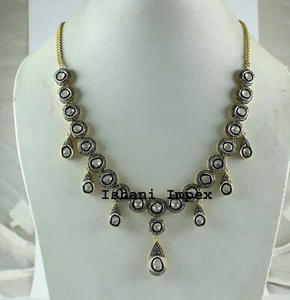 Collana fatta a mano in argento sterling 925 con diamanti naturali e diamanti polki gioielli - Foto 1 di 5