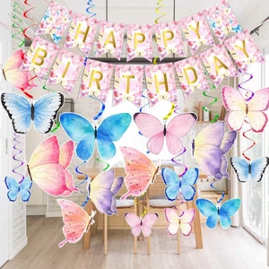 Butterfly Party Decorations - Butterfly Happy Birthday Banner - Butterfly Party - Picture 1 of 7