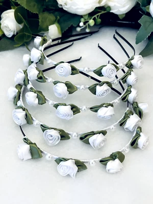 Haarreifen Haarschmuck Blumenkranz Weiß Kommunion Hennaabend Verlobung Hochzeit - Bild 1 von 4