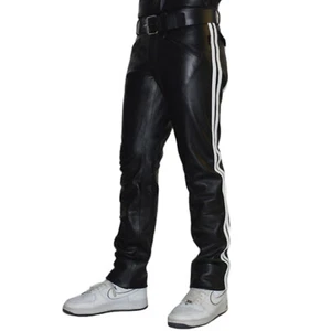 awanstar Pantalones de cuero de alta calidad con 2 rayas blancas pantalones de cuero pantalones de cuero - Imagen 1 de 10