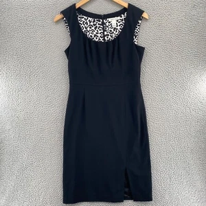 White House Black Market Dress Womens 6 Black Sheath Pleated Neck Career Work - Picture 1 of 11
