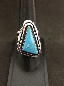 Denetdale Turquoise Sterling Silver Ring Will Navajo sz 8.5 R0093 - Picture 1 of 6