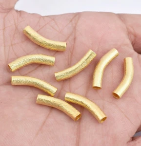 Gold Plated Curved Tube Brushed Spacer Beads For Jewelry Making S-20mm 8 Pcs - Picture 1 of 5