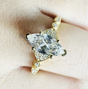 Marquise Lab Grown Diamond Engagement Ring 14k Yellow Gold Wedding Jewelry Her - Picture 1 of 16