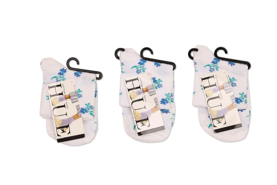 Lote De 3 Calcetines Mujer Tono ESF16023 Blanco Floral con Azul, Talla Única, Juego De Tres Foto 1 de 3