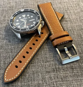 Superior Leather FKM Rubber Hybrid Sports Strap / Brown / 316L 20mm - Picture 1 of 7