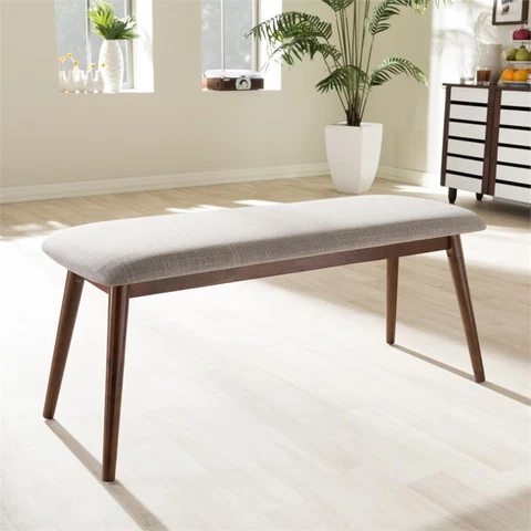 Maklaine Transitional Styled Fabric Dining Bench in Light Gray Cover