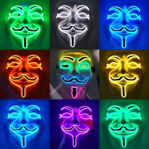 Vendetta Guy Fawkes LED Maske Beleuchtung Hacker Cosplay Party Rave EDC Halloween - Bild 1 von 38