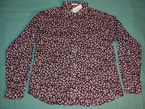 VTG Orvis Pink Black Floral Button Up Shirt Top Cottagecore Size 16 Deadstock - Picture 1 of 9
