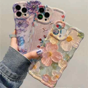 Retro Ölgemälde Handyhülle für iPhone 13 14 15 16 Promax 12 11 Luxus Blume - Bild 1 von 15