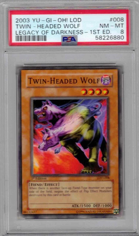 2003 Yu-Gi-Oh 1st. Ed., LOD, #008, Twin-Headed Wolf. PSA 8, NM-MT - Image 1 of 1
