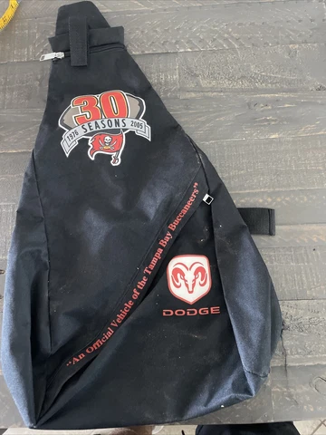 Vintage Tampa Bay Buccaneers Dodge 30 Seasons 1976 2005 Black Sling Backpack NFL Cover