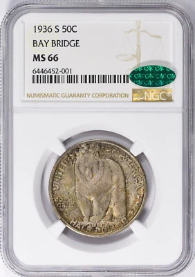 1936-S San-Francisco-Oakland Bay Bridge Half MS-66 NGC/CAC Certified- Color - Image 1 of 4