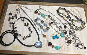 Estate Silver & Silvertone Jewelry Lot Necklaces Earring Bracelets SML3/56
