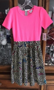 NEW LuLaRoe Neon Pink Top Dot Bottom 2 Print Amelia Dress Small 6/8 S NWT Fun!! - Picture 1 of 14