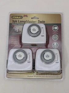 Stanley Lampmaster Twin 2-Outlet 24-Hour Polarized Mechanical Timers NEW 3 Pack - Picture 1 of 2