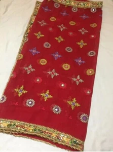 PHULKARI MACHINE EMB MIRROR & SITARA LACE LADIES/GIRLS DUPATTA/SCARF. 2 COLOURS - Picture 1 of 3