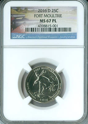 2016 D FORT MOULTRIE QUARTER NGC MS67 PL 2nd FINEST GRADE   .  - Image 1 of 4