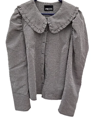 Pieces shirt with prairie collar in black check xl - Image 1 of 4