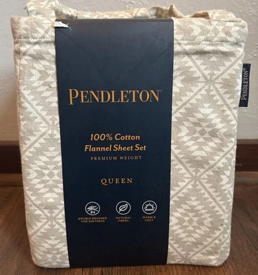 Pendleton Flannel sheets QUEEN Set New Beige Tan Aztec - Image 1 of 2